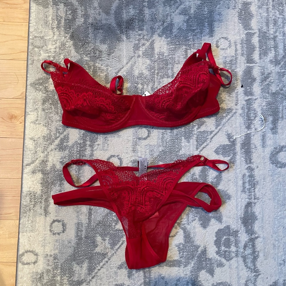 Adore Me Red Lace Bra and Panty set NWT